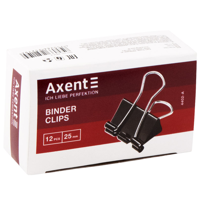 Затискачі для паперів AXENT 25 мм 12 шт чорні (4402-A)